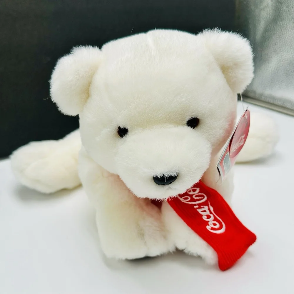 Coca Cola Polar Bear 11” w/ Tags Plush Stuffed Gray Paws Red Scarf Christmas Y2K